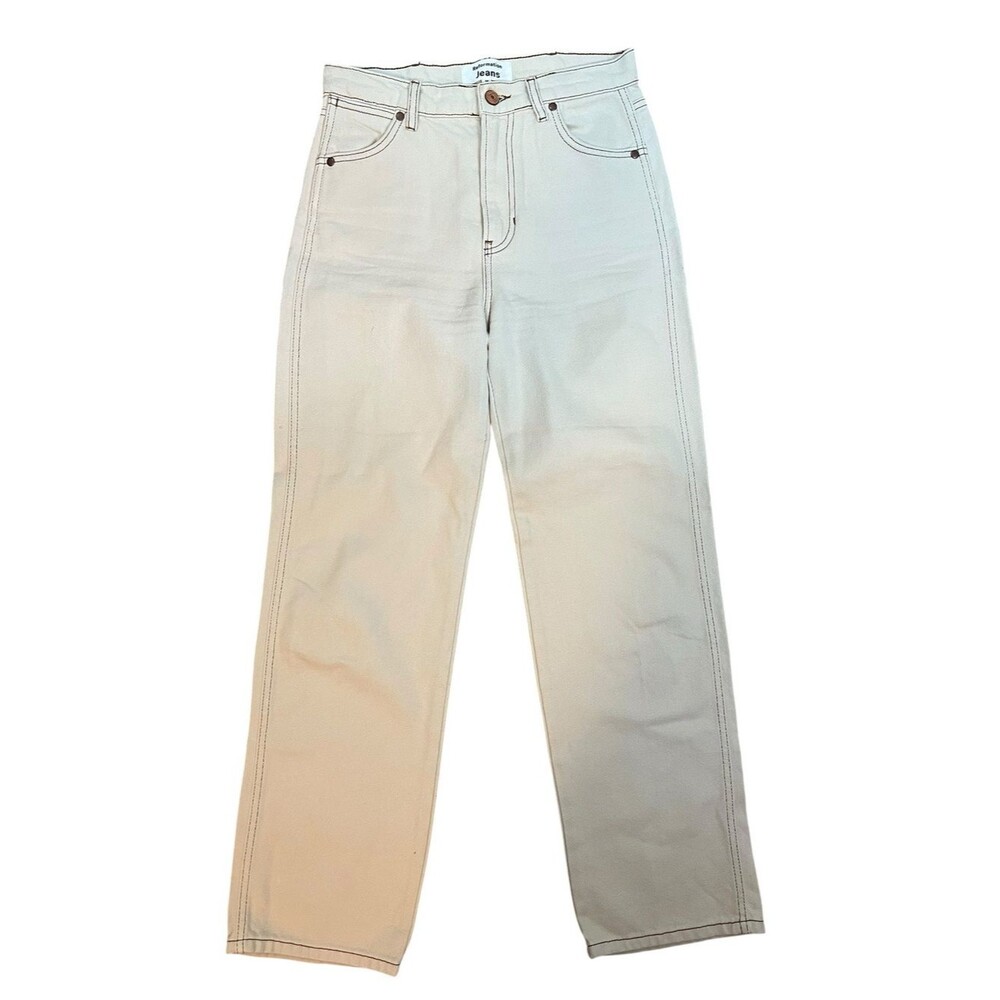 Reformation Cowboy High Rise Straight Jeans 25 Cream White Stitch Western Rodeo
